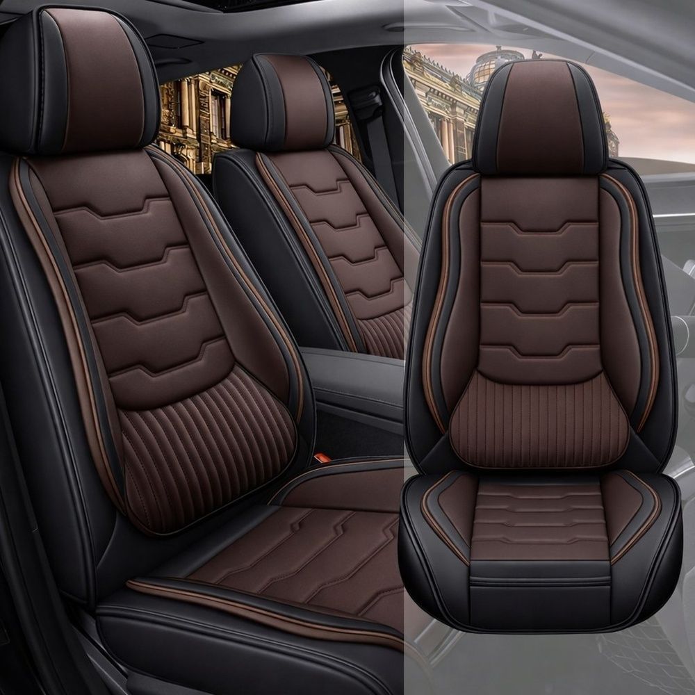 Чохли на сидіння Premium+ універсальні, чорно-коричневі 142 фото