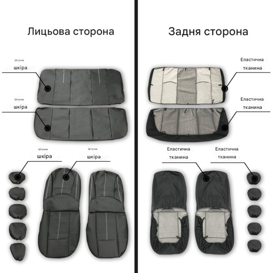 Універсальні чохли на сидіння авто зі штучної PU шкіри, бежеві 1208 фото